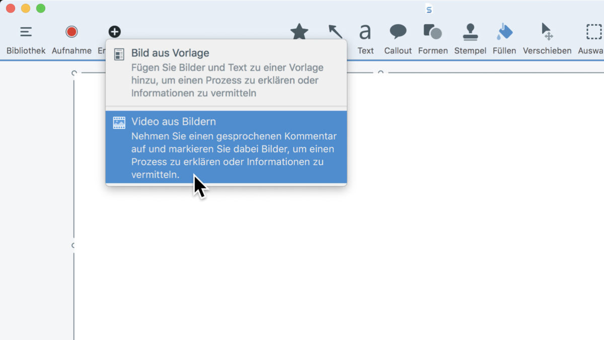 Zusätzlich zur Standard-Videofunktion ermöglicht Snagit 2020, Videos aus einer Reihe von Screenshots oder Bildern anzufertigen - Copyright TechSmith